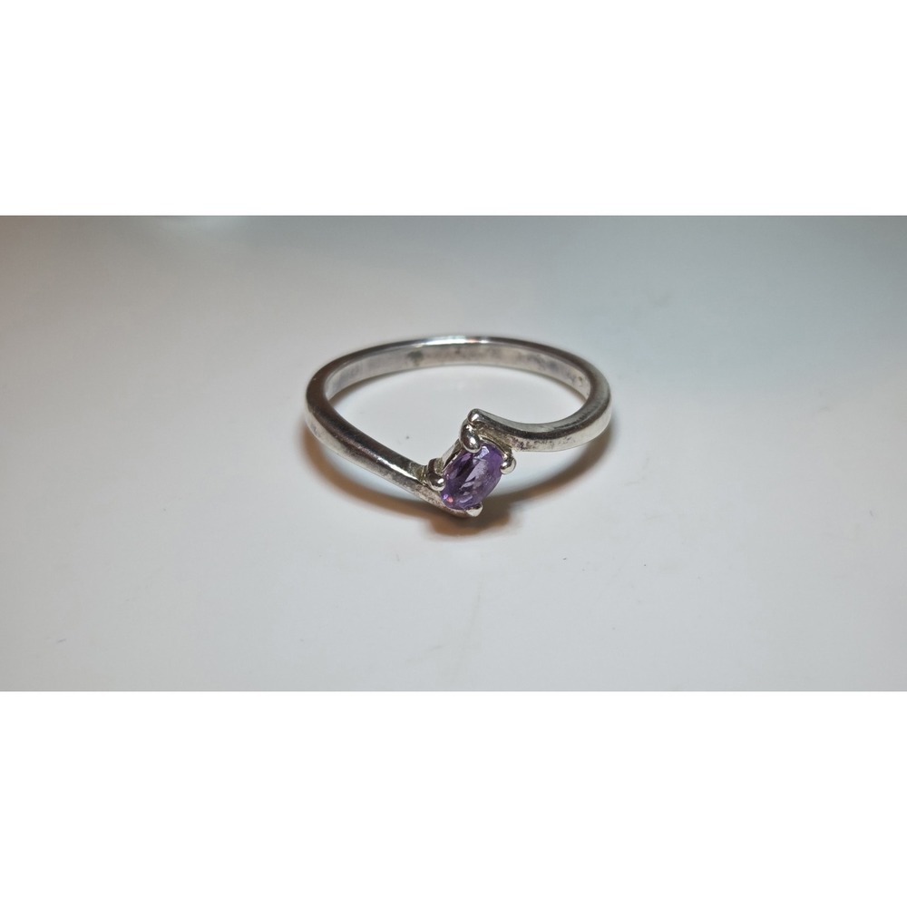 Vintage Natural Amethyst Solitaire Sterling‎ Silver Ring Size 7.5